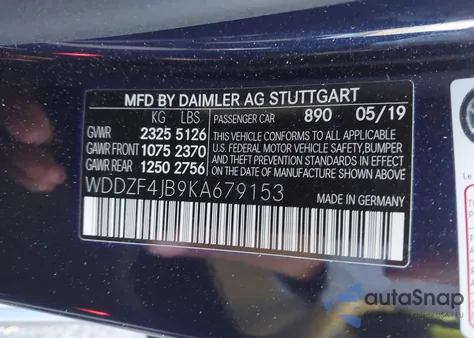 2019 Mercedes-Benz E 300 из США, поврежденный, VIN WDDZF4JB9KA679153